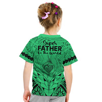 Polynesian Father's Day Gift For Dad Kid T Shirt Super Father In The World - Green Polynesian Pattern - Wonder Print Shop