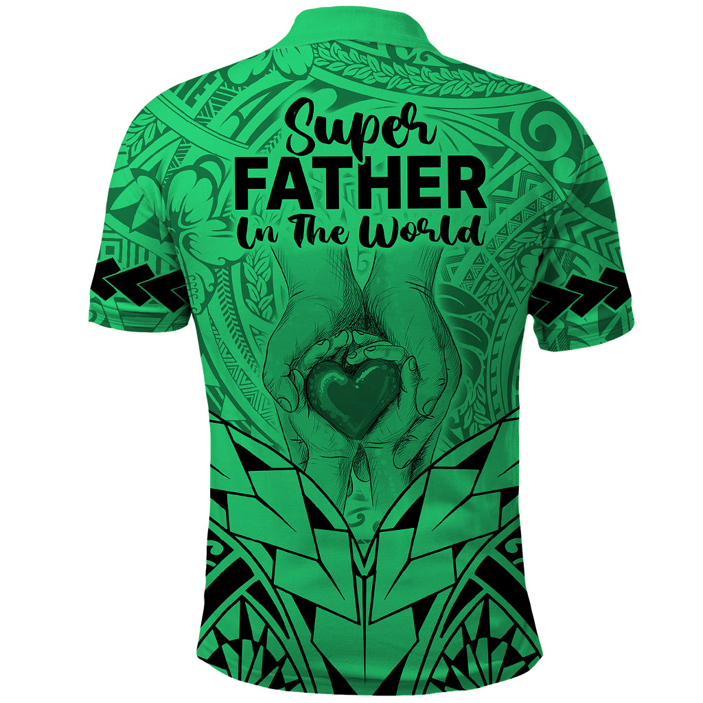 Polynesian Fathers Day Gift For Dad Polo Shirt Super Father In The World Green Polynesian Pattern - Wonder Print Shop