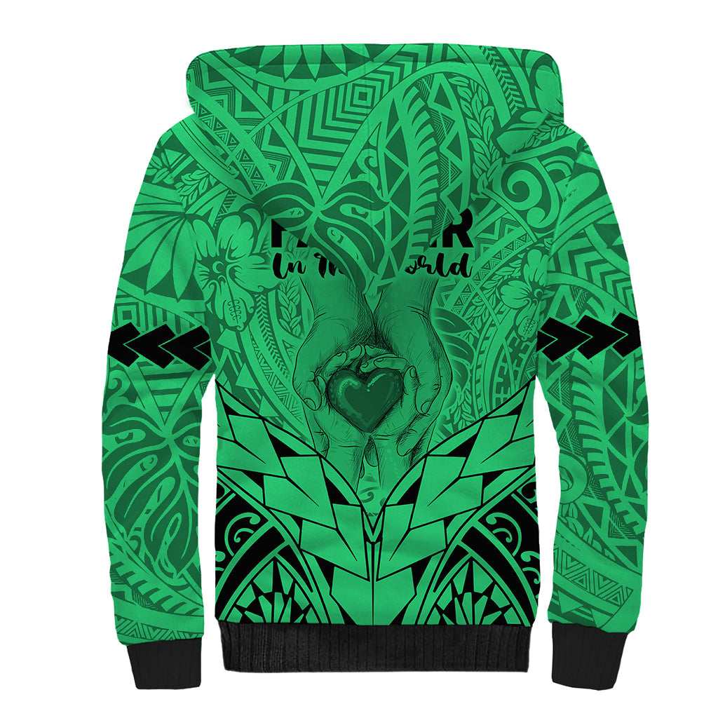 Polynesian Father's Day Gift For Dad Sherpa Hoodie Super Father In The World - Green Polynesian Pattern - Wonder Print Shop