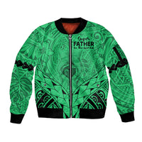 Polynesian Father's Day Gift For Dad Sleeve Zip Bomber Jacket Super Father In The World - Green Polynesian Pattern - Wonder Print Shop