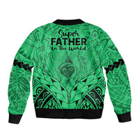 Polynesian Father's Day Gift For Dad Sleeve Zip Bomber Jacket Super Father In The World - Green Polynesian Pattern - Wonder Print Shop