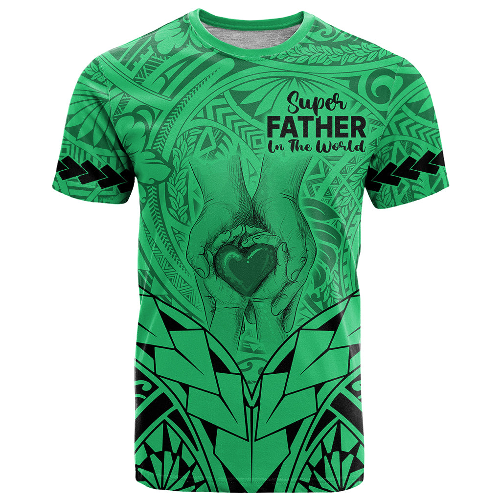 Polynesian Father's Day Gift For Dad T Shirt Super Father In The World - Green Polynesian Pattern - Wonder Print Shop