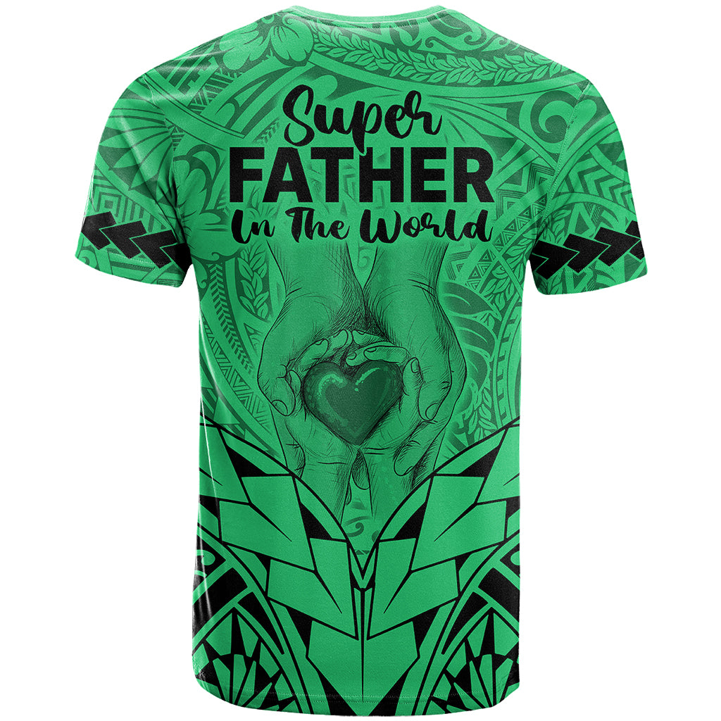 Polynesian Father's Day Gift For Dad T Shirt Super Father In The World - Green Polynesian Pattern - Wonder Print Shop