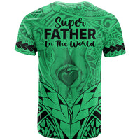 Polynesian Father's Day Gift For Dad T Shirt Super Father In The World - Green Polynesian Pattern - Wonder Print Shop