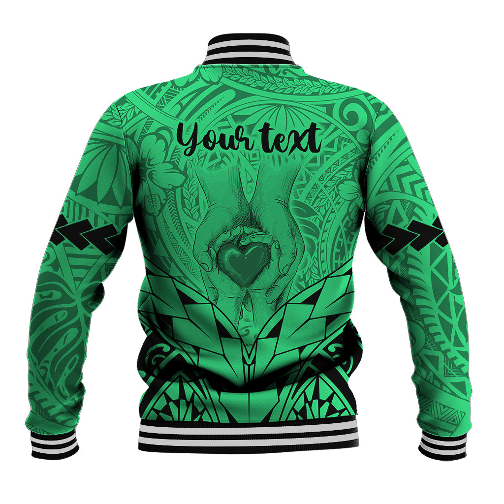 Personalised Polynesian Father's Day Gift For Dad Baseball Jacket Super Father In The World - Green Polynesian Pattern LT9 - Wonder Print Shop