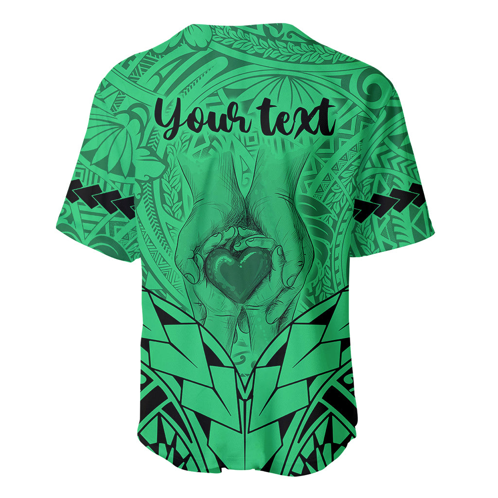 Personalised Polynesian Father's Day Gift For Dad Baseball Jersey Super Father In The World - Green Polynesian Pattern LT9 - Wonder Print Shop