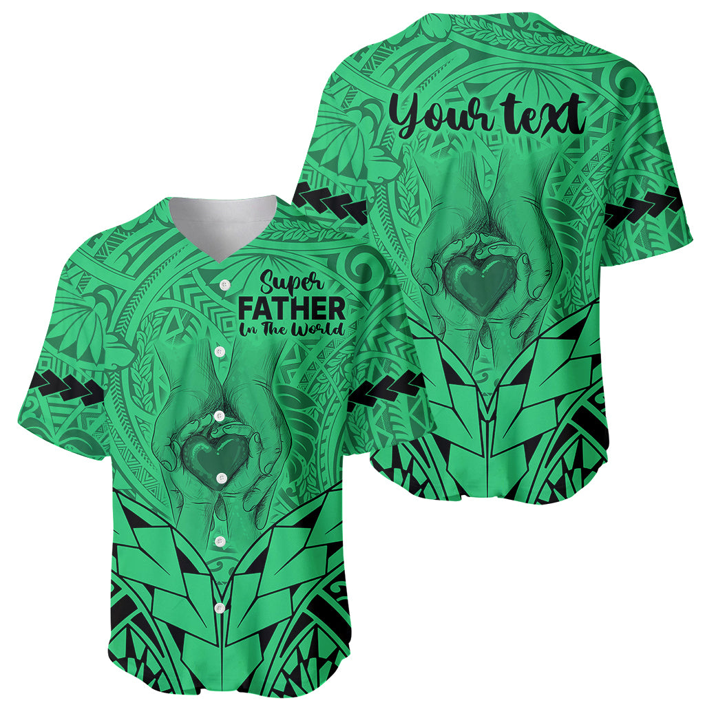 Personalised Polynesian Father's Day Gift For Dad Baseball Jersey Super Father In The World - Green Polynesian Pattern LT9 - Wonder Print Shop