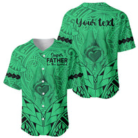 Personalised Polynesian Father's Day Gift For Dad Baseball Jersey Super Father In The World - Green Polynesian Pattern LT9 - Wonder Print Shop