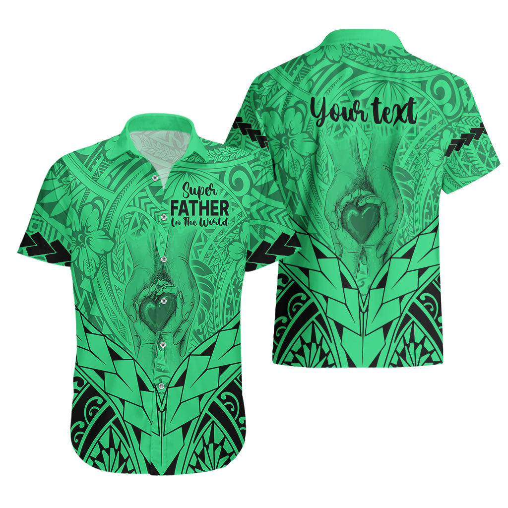 Personalised Polynesian Father's Day Gift For Dad Hawaiian Shirt Super Father In The World - Green Polynesian Pattern - Wonder Print Shop