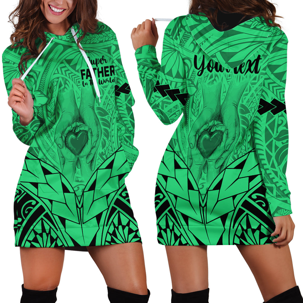 Personalised Polynesian Father's Day Gift For Dad Hoodie Dress Super Father In The World - Green Polynesian Pattern - Wonder Print Shop
