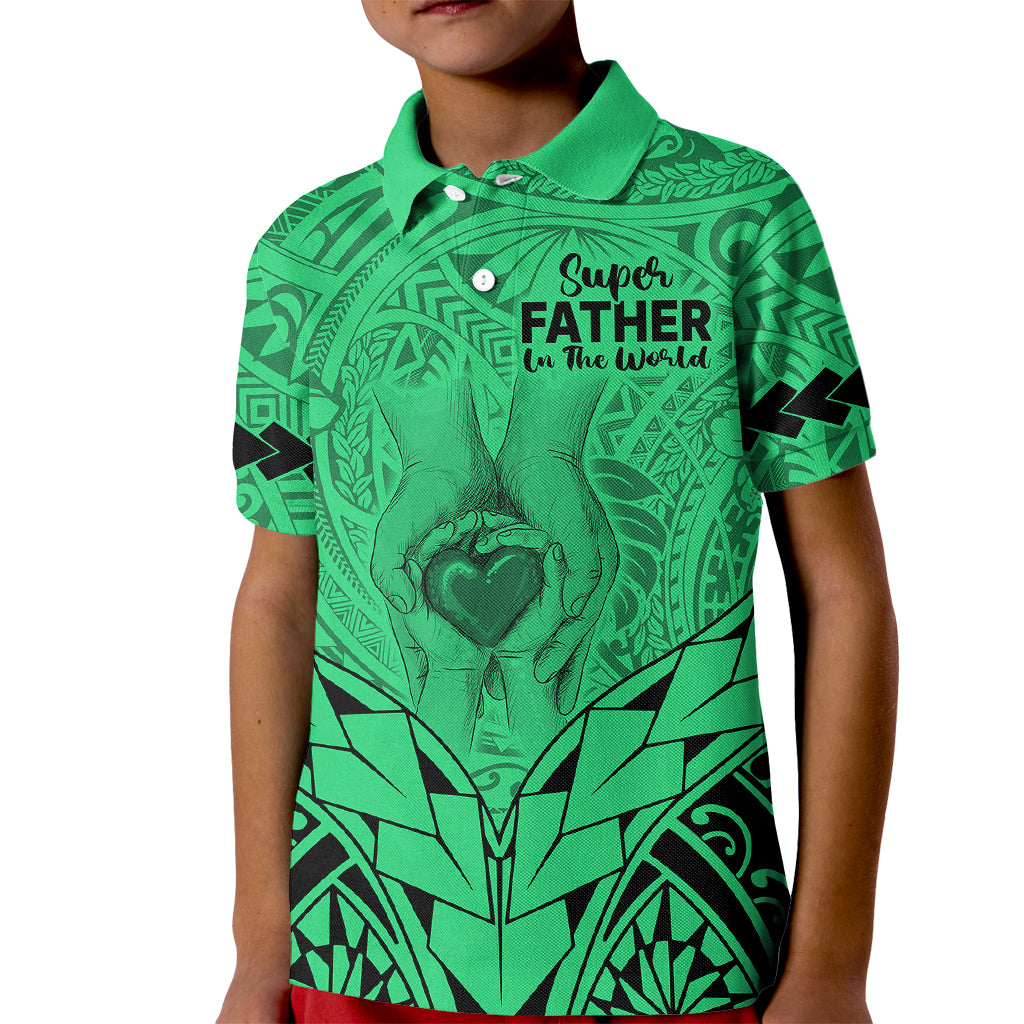 Custom Polynesian Fathers Day Gift For Dad Polo Shirt for Kid Super Father In The World Green Polynesian Pattern - Wonder Print Shop