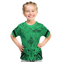 Personalised Polynesian Father's Day Gift For Dad Kid T Shirt Super Father In The World - Green Polynesian Pattern - Wonder Print Shop