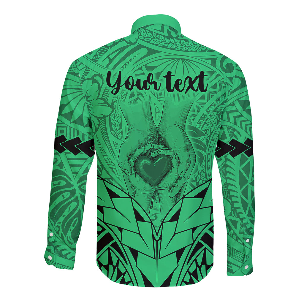 Personalised Polynesian Father's Day Gift For Dad Long Sleeve Button Shirt Super Father In The World - Green Polynesian Pattern - Wonder Print Shop