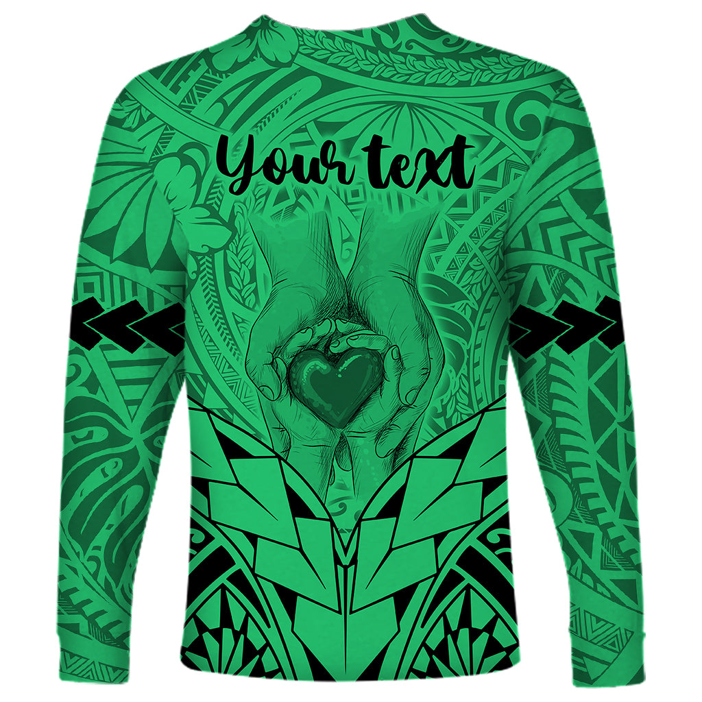 Personalised Polynesian Father's Day Gift For Dad Long Sleeve Shirt Super Father In The World - Green Polynesian Pattern - Wonder Print Shop