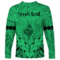 Personalised Polynesian Father's Day Gift For Dad Long Sleeve Shirt Super Father In The World - Green Polynesian Pattern - Wonder Print Shop