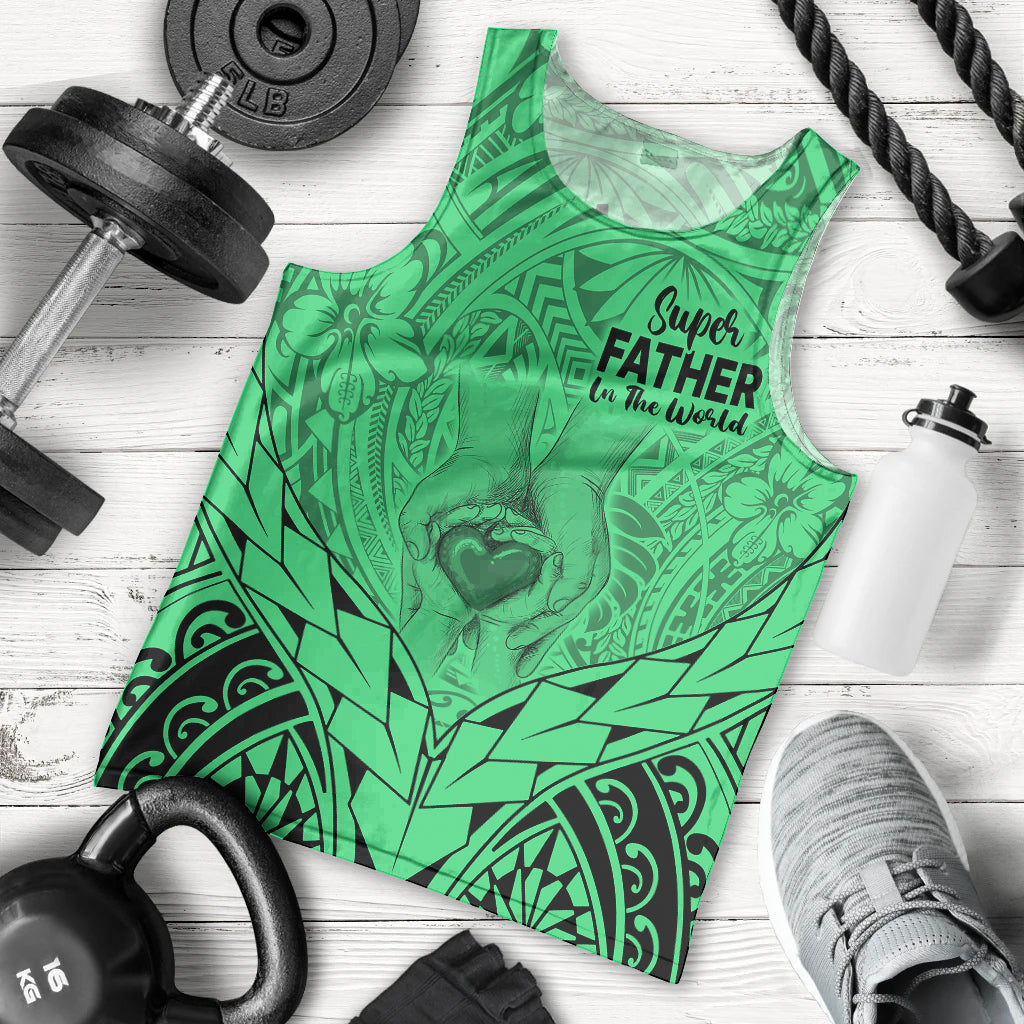 personalised-polynesian-fathers-day-gift-for-dad-men-tank-top-super-father-in-the-world-green-polynesian-pattern