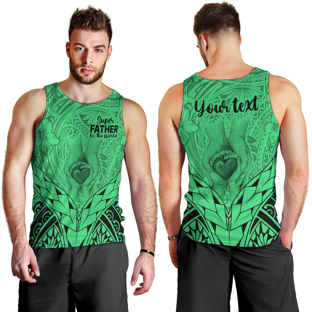 personalised-polynesian-fathers-day-gift-for-dad-men-tank-top-super-father-in-the-world-green-polynesian-pattern