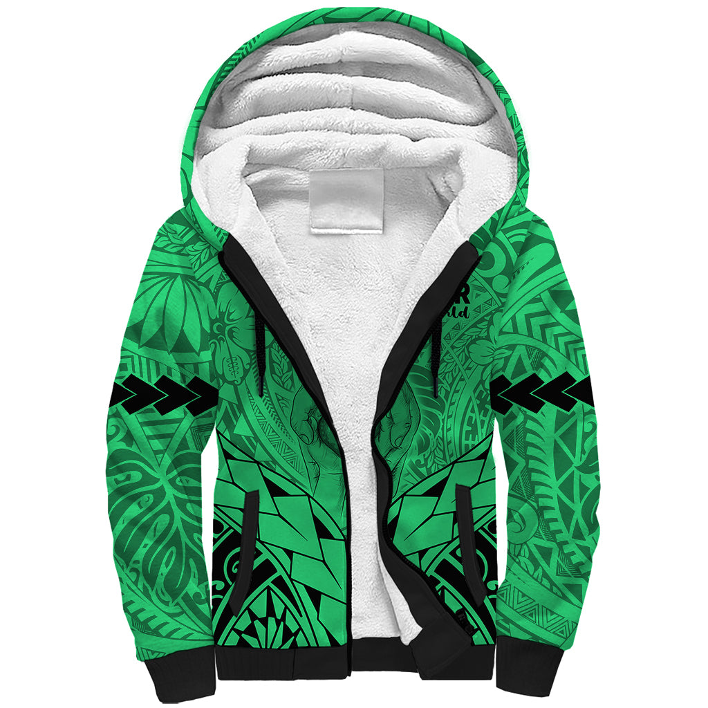 Personalised Polynesian Father's Day Gift For Dad Sherpa Hoodie Super Father In The World - Green Polynesian Pattern - Wonder Print Shop