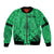 Personalised Polynesian Father's Day Gift For Dad Sleeve Zip Bomber Jacket Super Father In The World - Green Polynesian Pattern - Wonder Print Shop