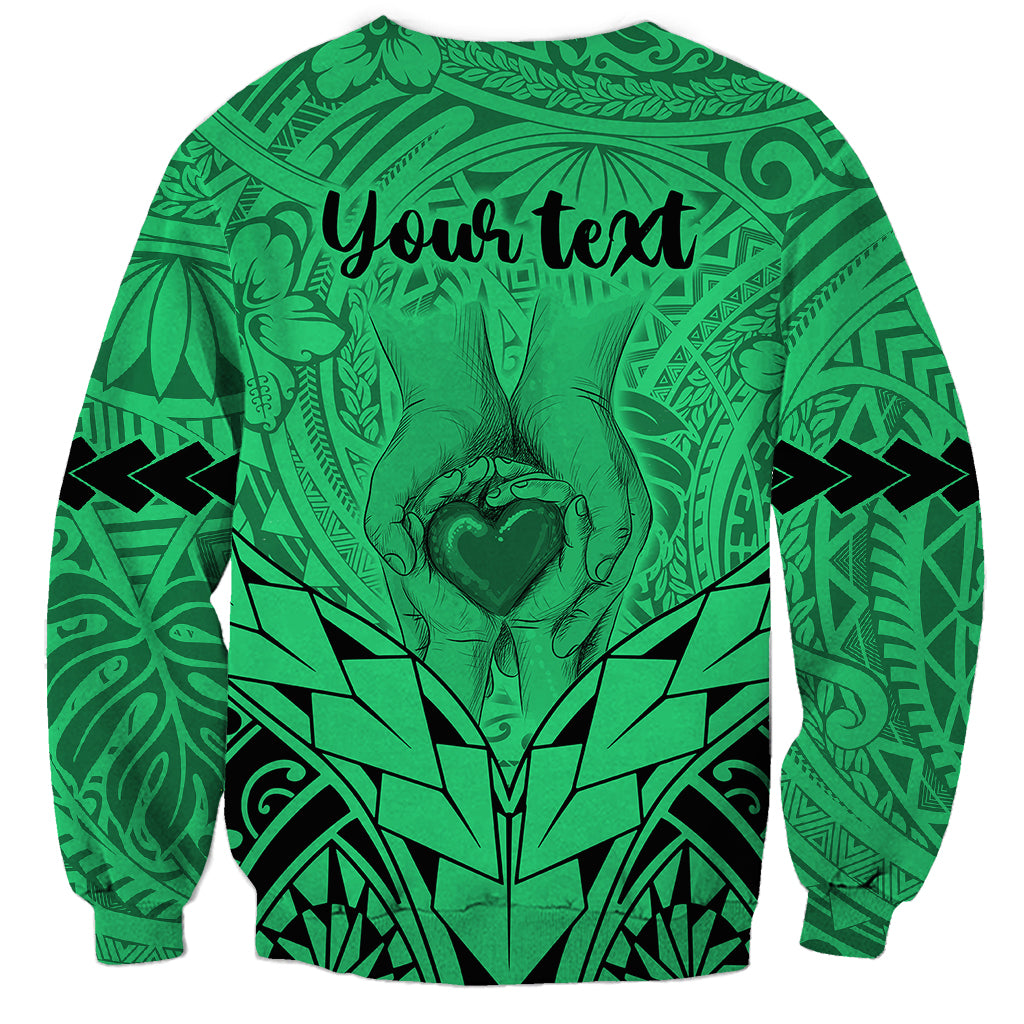 Personalised Polynesian Father's Day Gift For Dad Sweatshirt Super Father In The World - Green Polynesian Pattern - Wonder Print Shop