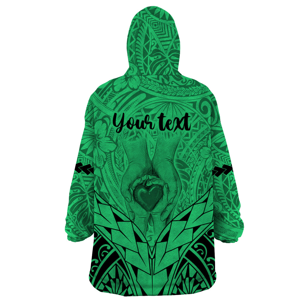 Personalised Polynesian Father's Day Gift For Dad Wearable Blanket Hoodie Super Father In The World - Green Polynesian Pattern - Wonder Print Shop
