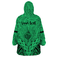Personalised Polynesian Father's Day Gift For Dad Wearable Blanket Hoodie Super Father In The World - Green Polynesian Pattern - Wonder Print Shop