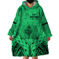 Personalised Polynesian Father's Day Gift For Dad Wearable Blanket Hoodie Super Father In The World - Green Polynesian Pattern - Wonder Print Shop