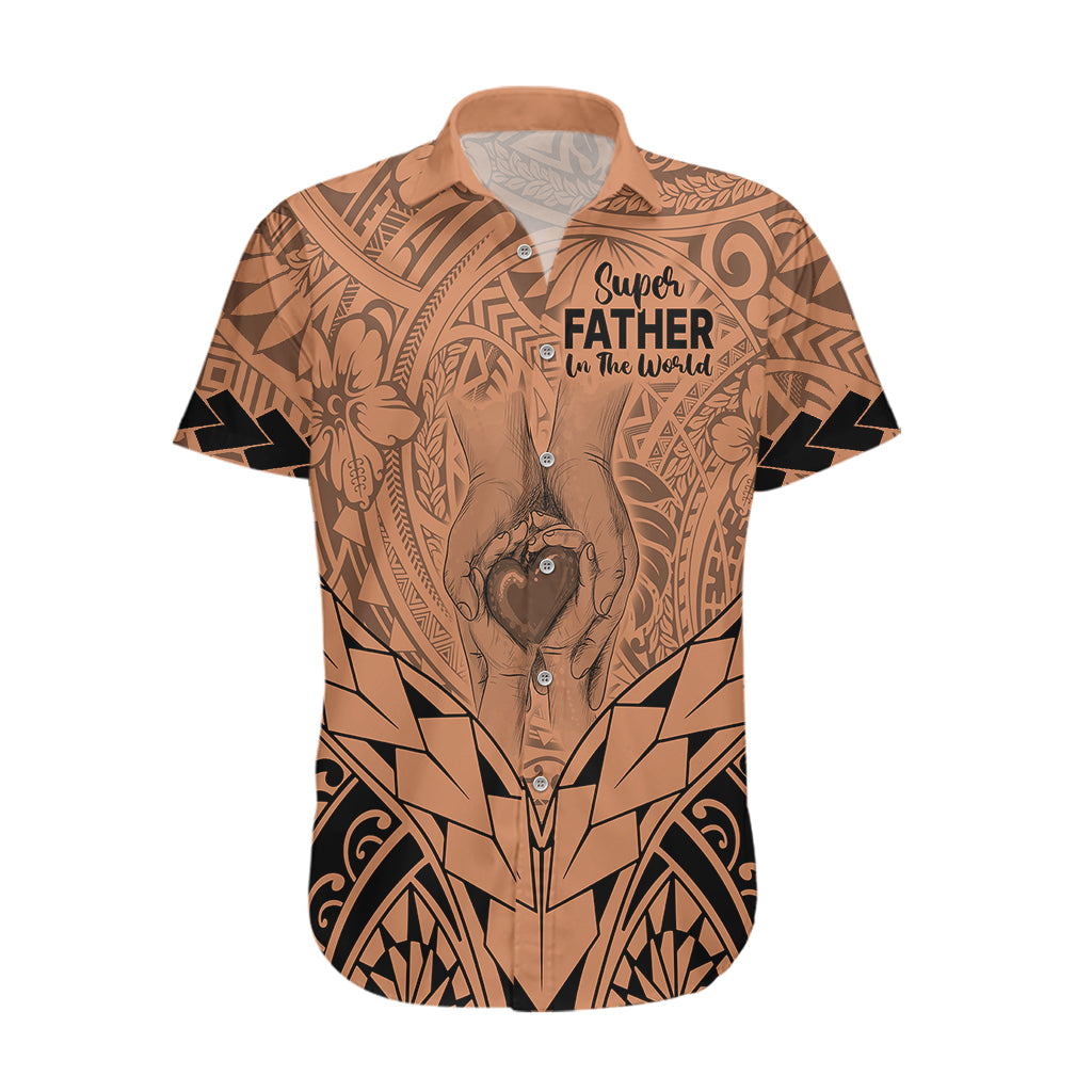 Polynesian Father's Day Gift For Dad Hawaiian Shirt Super Father In The World - Nude Polynesian Pattern - Wonder Print Shop