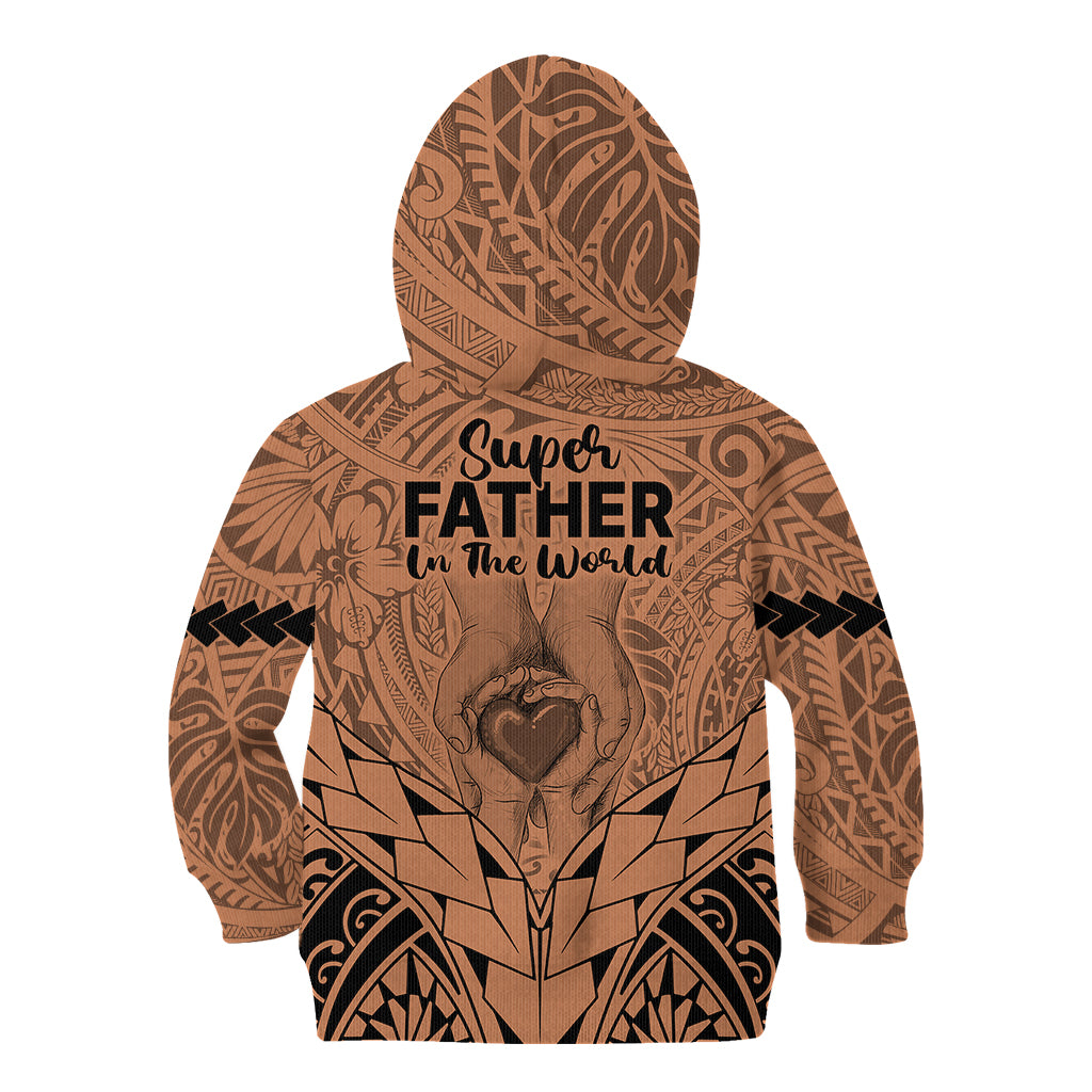 Polynesian Father's Day Gift For Dad Kid Hoodie Super Father In The World - Nude Polynesian Pattern - Wonder Print Shop