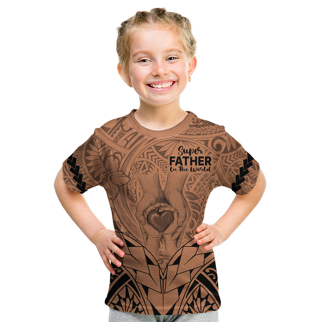Polynesian Father's Day Gift For Dad Kid T Shirt Super Father In The World - Nude Polynesian Pattern - Wonder Print Shop