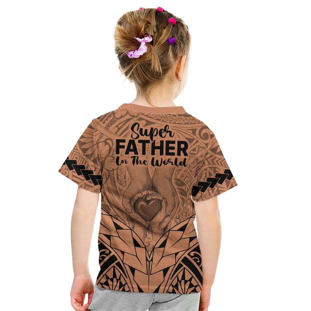 Polynesian Father's Day Gift For Dad Kid T Shirt Super Father In The World - Nude Polynesian Pattern - Wonder Print Shop