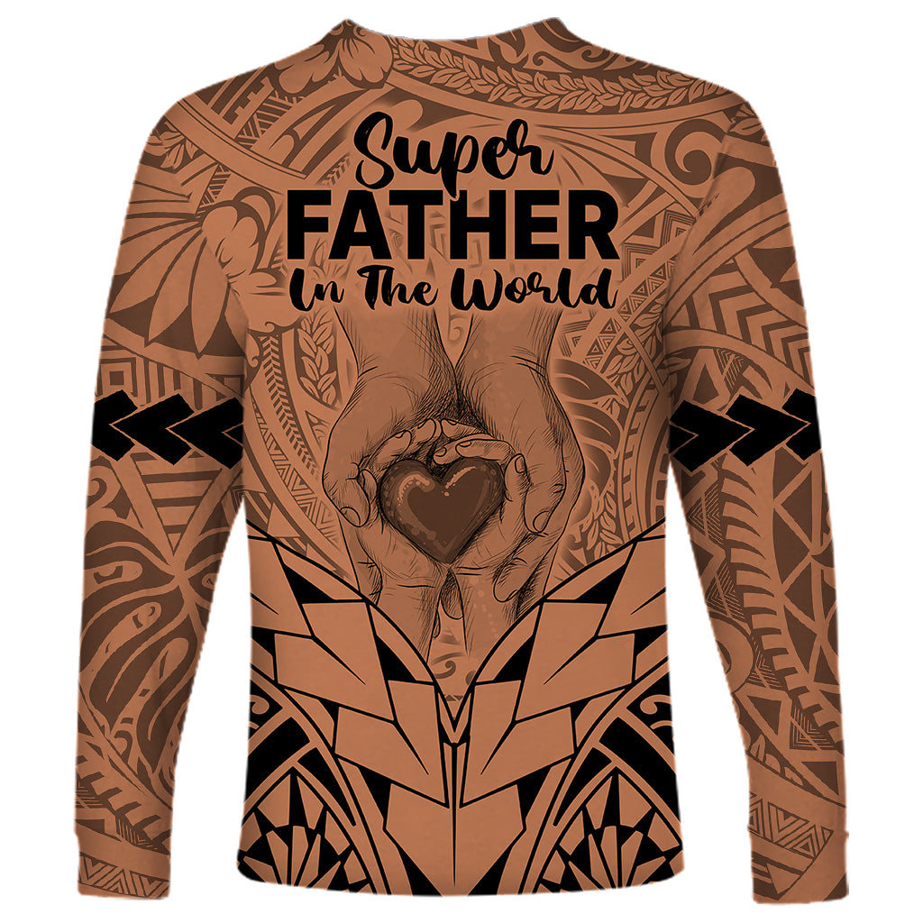 Polynesian Father's Day Gift For Dad Long Sleeve Shirt Super Father In The World - Nude Polynesian Pattern - Wonder Print Shop