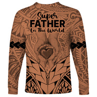 Polynesian Father's Day Gift For Dad Long Sleeve Shirt Super Father In The World - Nude Polynesian Pattern - Wonder Print Shop