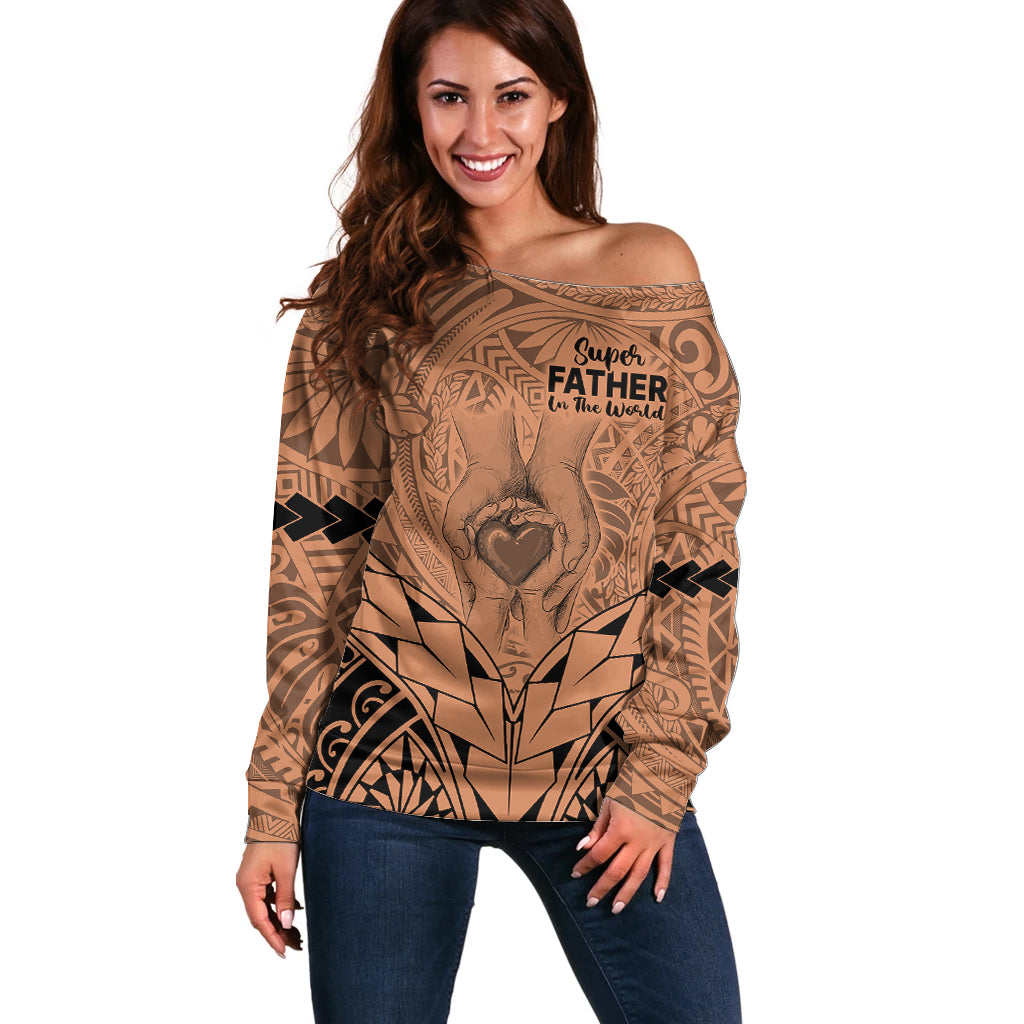 Polynesian Father's Day Gift For Dad Off Shoulder Sweater Super Father In The World - Nude Polynesian Pattern - Wonder Print Shop