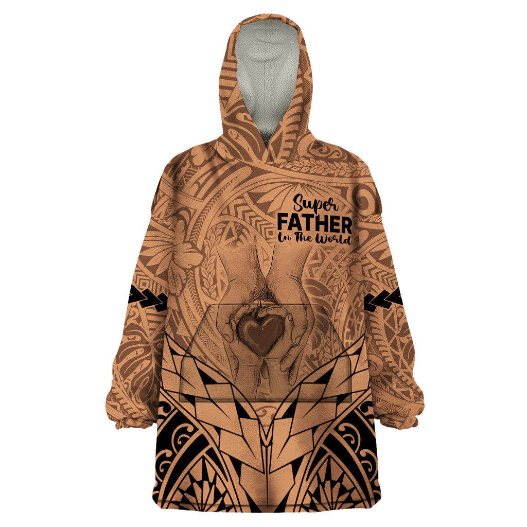 Polynesian Father's Day Gift For Dad Wearable Blanket Hoodie Super Father In The World - Nude Polynesian Pattern - Wonder Print Shop