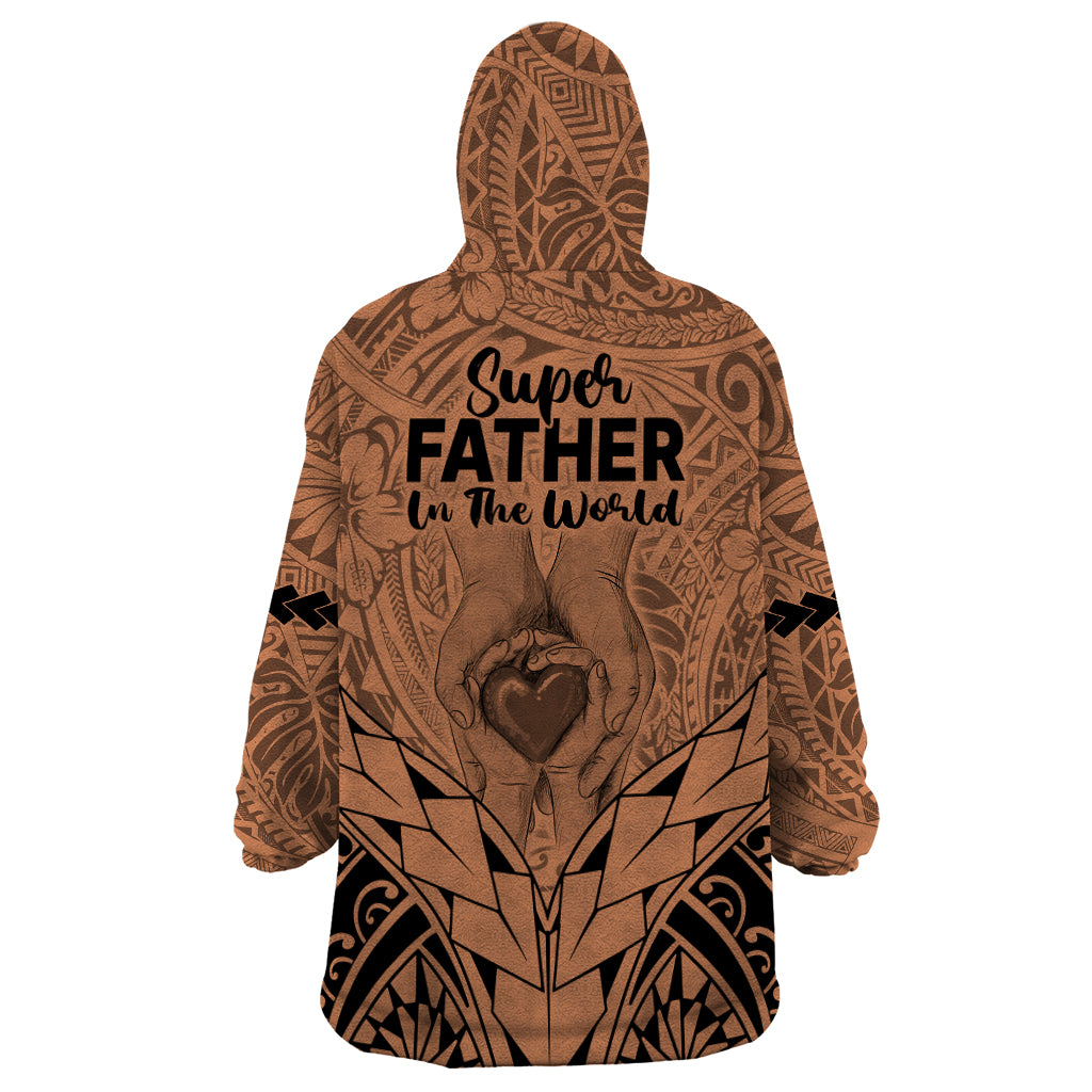 Polynesian Father's Day Gift For Dad Wearable Blanket Hoodie Super Father In The World - Nude Polynesian Pattern - Wonder Print Shop