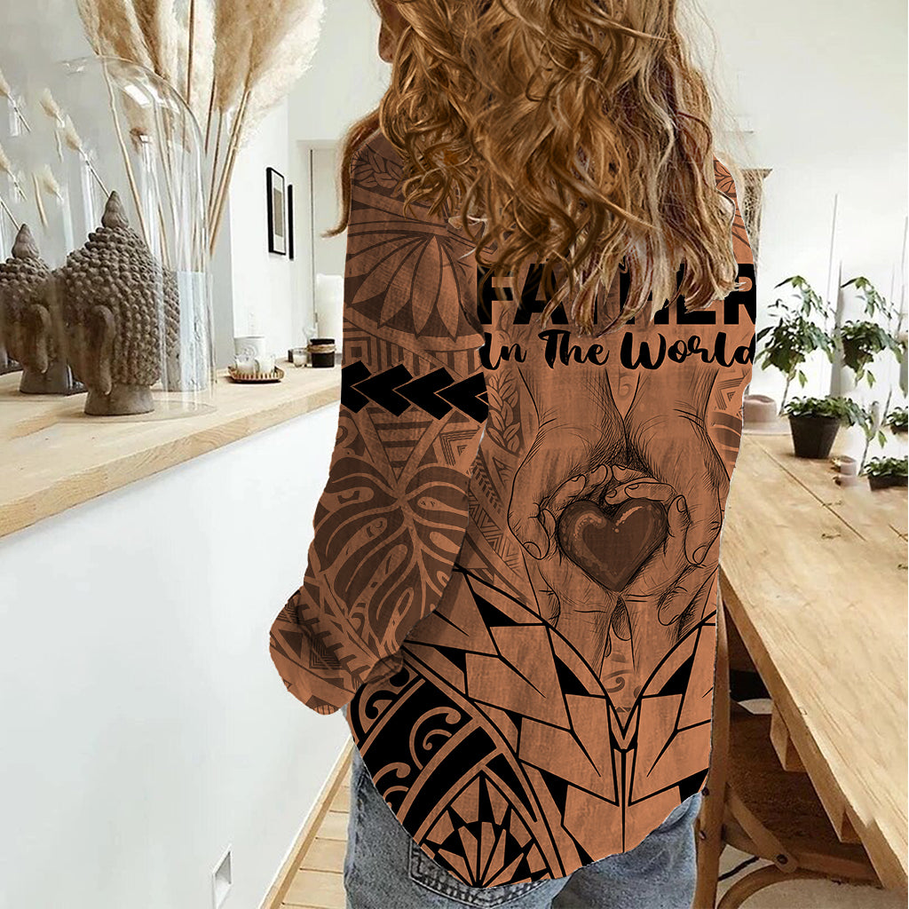 Polynesian Father's Day Gift For Dad Women Casual Shirt Super Father In The World - Nude Polynesian Pattern - Wonder Print Shop