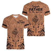 Polynesian Father's Day Gift For Dad Women V Neck T Shirt Super Father In The World - Nude Polynesian Pattern - Wonder Print Shop