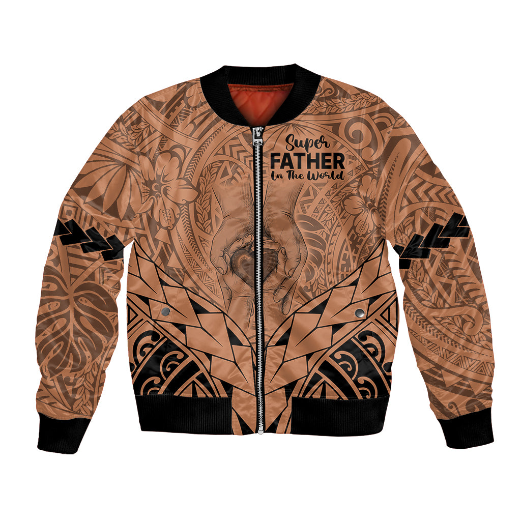 Personalised Polynesian Father's Day Gift For Dad Bomber Jacket Super Father In The World - Nude Polynesian Pattern LT9 - Wonder Print Shop
