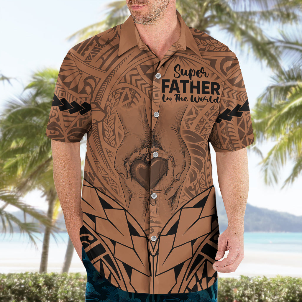 Personalised Polynesian Father's Day Gift For Dad Hawaiian Shirt Super Father In The World - Nude Polynesian Pattern - Wonder Print Shop