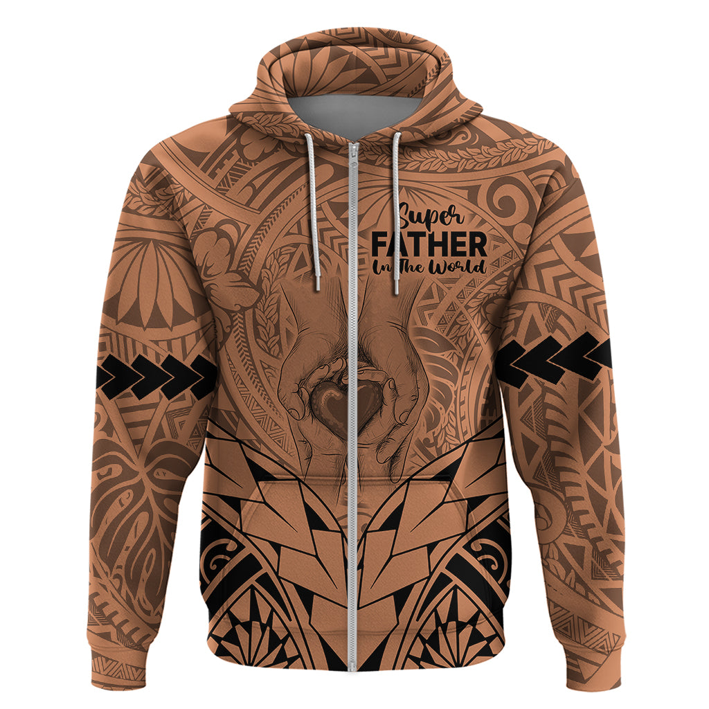 Personalised Polynesian Father's Day Gift For Dad Hoodie Super Father In The World - Nude Polynesian Pattern - Wonder Print Shop
