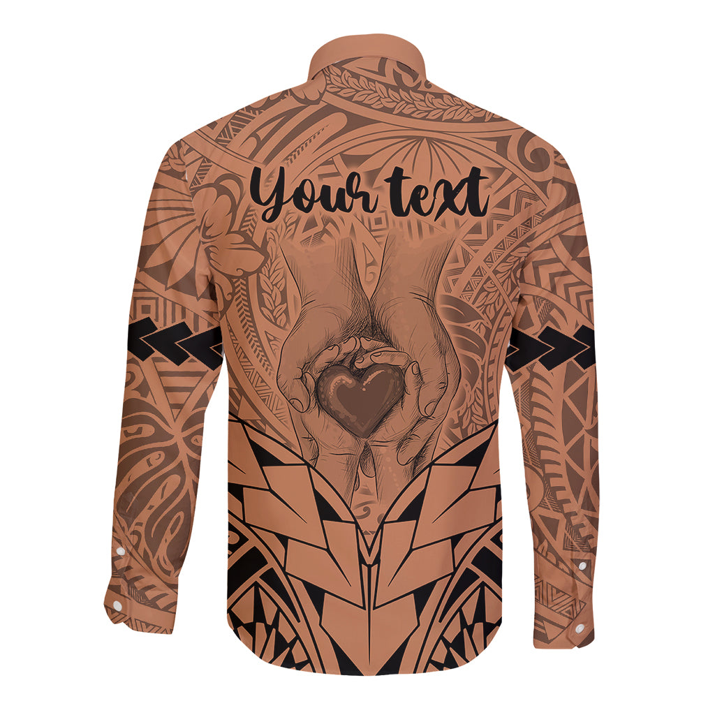 Personalised Polynesian Father's Day Gift For Dad Long Sleeve Button Shirt Super Father In The World - Nude Polynesian Pattern - Wonder Print Shop