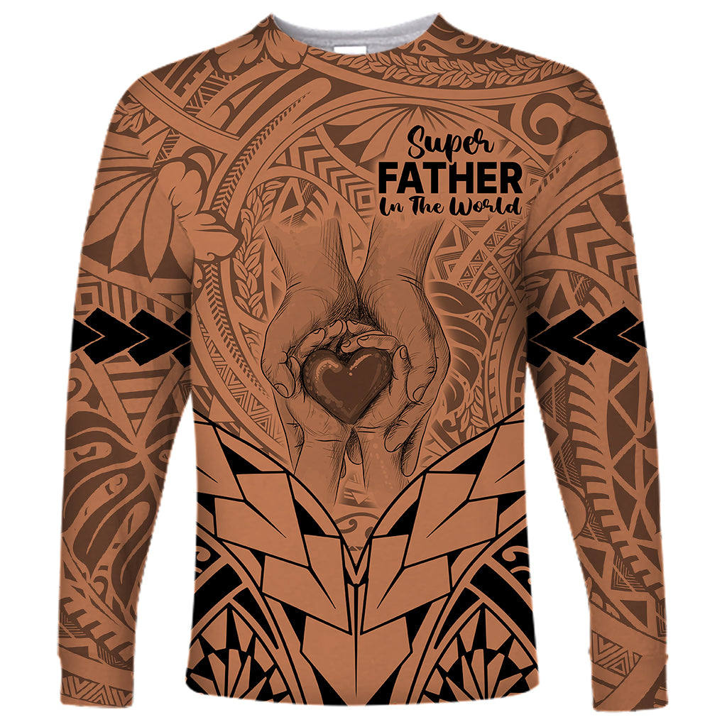 Personalised Polynesian Father's Day Gift For Dad Long Sleeve Shirt Super Father In The World - Nude Polynesian Pattern - Wonder Print Shop