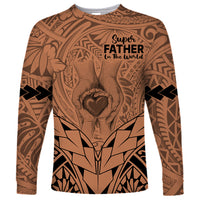 Personalised Polynesian Father's Day Gift For Dad Long Sleeve Shirt Super Father In The World - Nude Polynesian Pattern - Wonder Print Shop