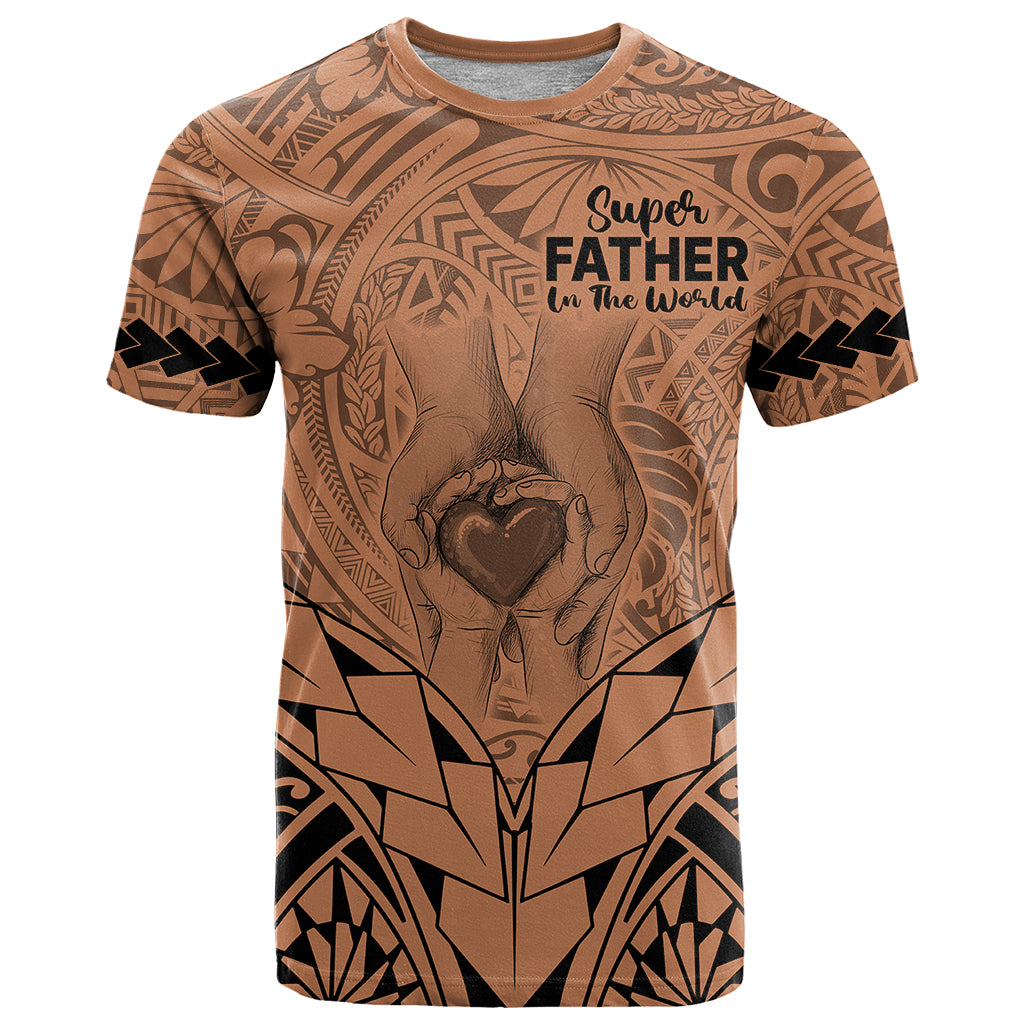 Personalised Polynesian Father's Day Gift For Dad T Shirt Super Father In The World - Nude Polynesian Pattern - Wonder Print Shop