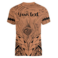 Personalised Polynesian Father's Day Gift For Dad Women V Neck T Shirt Super Father In The World - Nude Polynesian Pattern - Wonder Print Shop