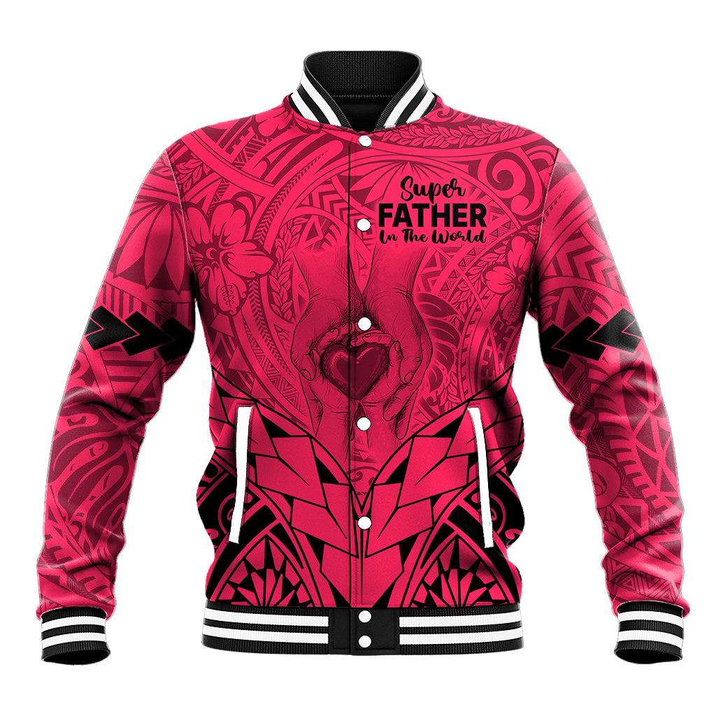 Polynesian Father's Day Gift For Dad Baseball Jacket Super Father In The World - Pink Polynesian Pattern LT9 - Wonder Print Shop