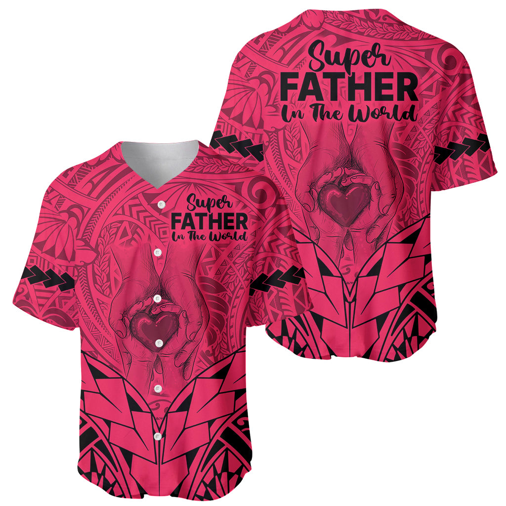 Polynesian Father's Day Gift For Dad Baseball Jersey Super Father In The World - Pink Polynesian Pattern LT9 - Wonder Print Shop