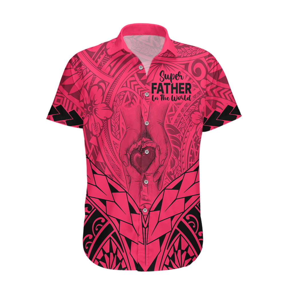 Polynesian Father's Day Gift For Dad Hawaiian Shirt Super Father In The World - Pink Polynesian Pattern - Wonder Print Shop