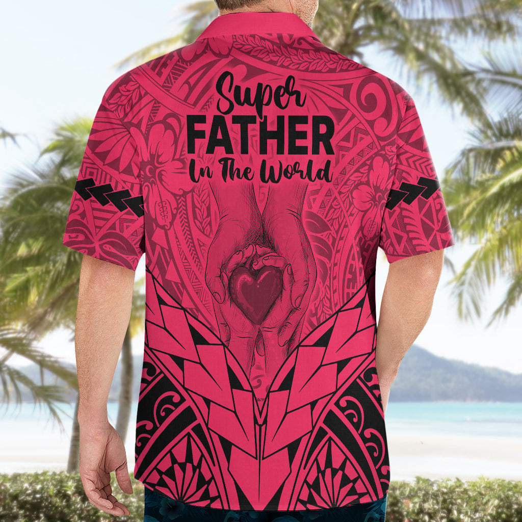 Polynesian Father's Day Gift For Dad Hawaiian Shirt Super Father In The World - Pink Polynesian Pattern - Wonder Print Shop